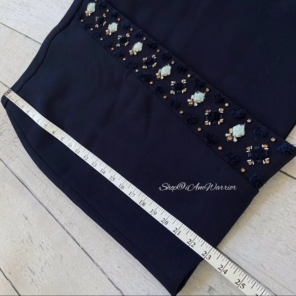 J.Crew Collection NWOT navy embellished asymmetrical bonded twill pencil skirt